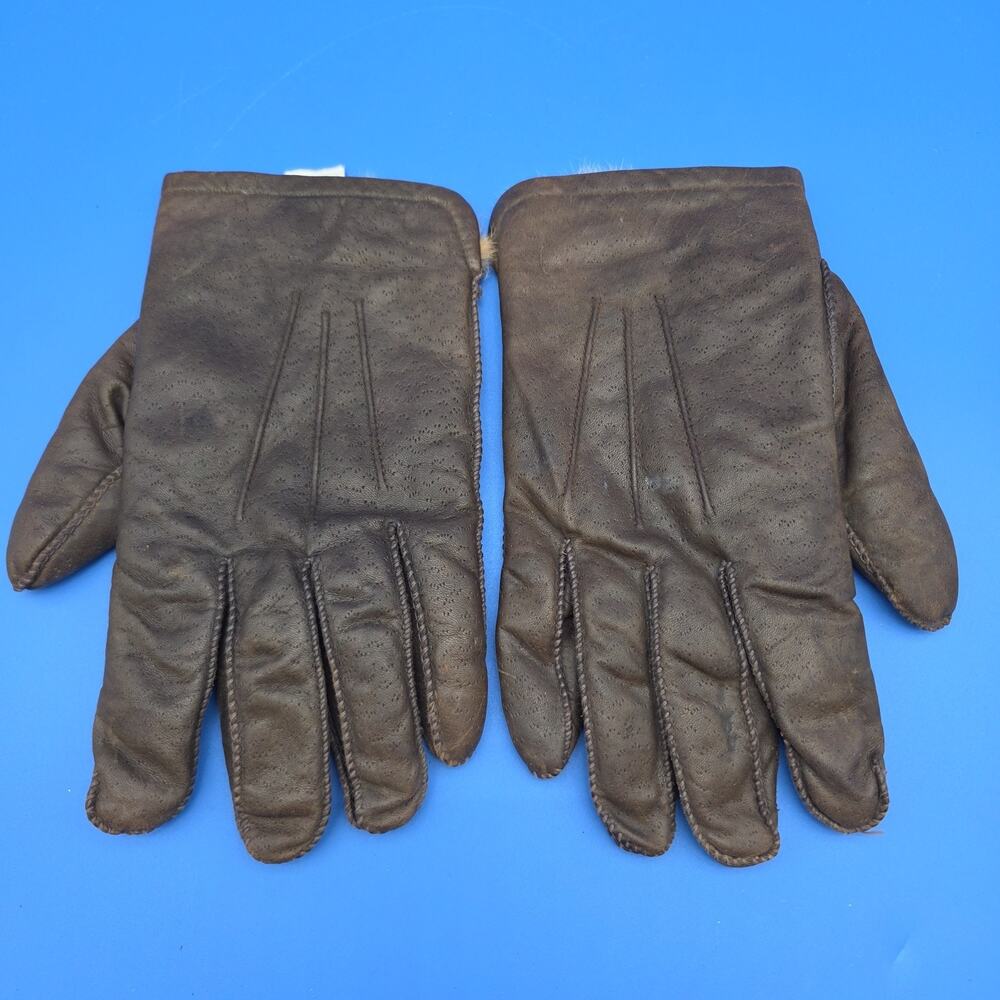 Men’s XL Genuine Leather Gloves Brown Real Rabbit Fur Lined Winter Dress Gloves